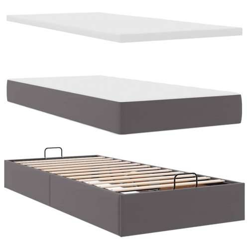 Otomanski okvir kreveta s madracem sivi 100x200cm umjetna koža - Siva 100 x 200 cm Cijena