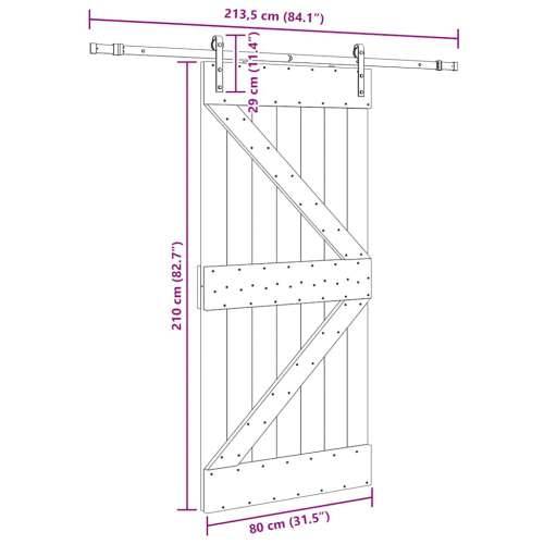 Klizna vrata s priborom za montažu 80 x 210 cm masivna borovina - 80 x 210 cm (213.5 cm) 1 Trokutasti Cijena