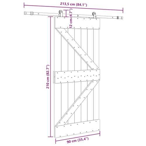 Klizna vrata s priborom za montažu 90 x 210 cm masivna borovina - 90 x 210 cm (213.5 cm) 1 Trokutasti Cijena