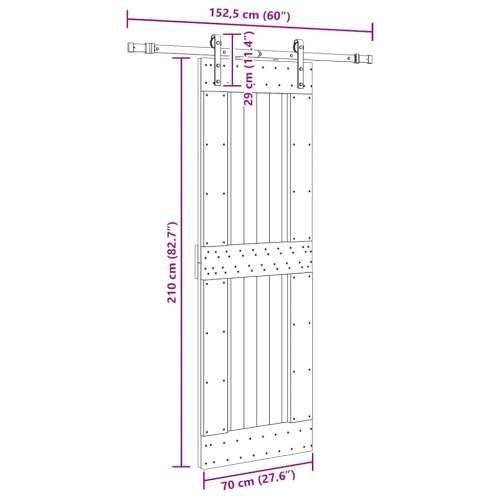 Klizna vrata s priborom za montažu 70 x 210 cm masivna borovina - 70 x 210 cm (152.5 cm) 1 Četvrtasto Cijena