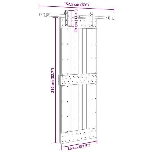 Klizna vrata s priborom za montažu 85 x 210 cm masivna borovina - 85 x 210 cm (152.5 cm) 1 Četvrtasto Cijena