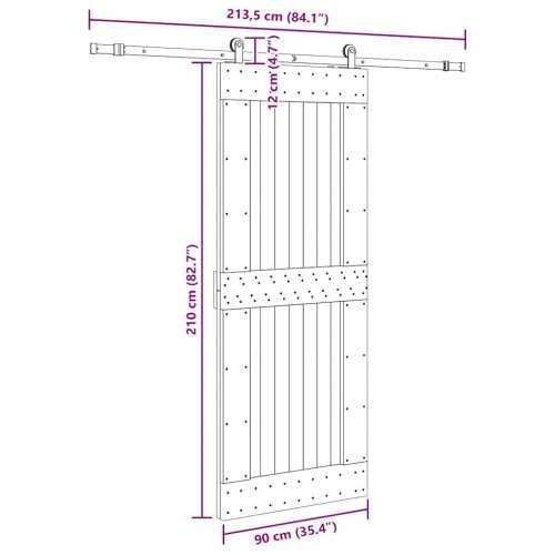 Klizna vrata s priborom za montažu 90 x 210 cm masivna borovina - 90 x 210 cm (213.5 cm) 1 Četvrtasto Cijena