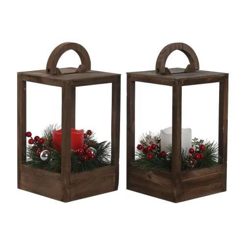 Laternas stends Home ESPRIT Bijela Smeđa Crvena Drvo 16 x 16 x 26 cm (2 kom.) Cijena