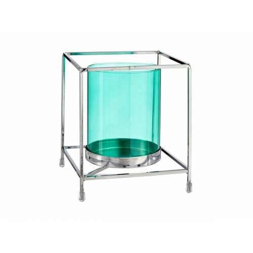 Svijećnjak Kvadratno Srebrna Plava 14 x 15,5 x 14 cm Metal Staklo Cijena
