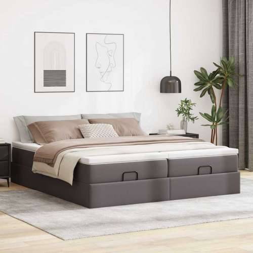 Otomanski okvir kreveta s madracima sivi 200x200cm umjetna koža - Siva 200 x 200 cm Cijena