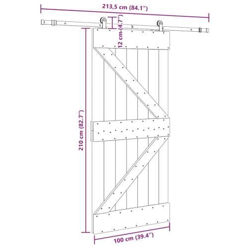 Klizna vrata s priborom za montažu 100x210 cm masivna borovina - 100 x 210 cm (213.5 cm) 1 Trokutasti Cijena