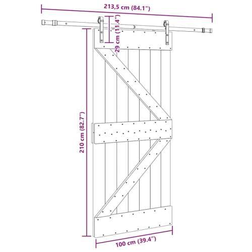 Klizna vrata s priborom za montažu 100x210 cm masivna borovina - 100 x 210 cm (213.5 cm) 1 Trokutasti Cijena