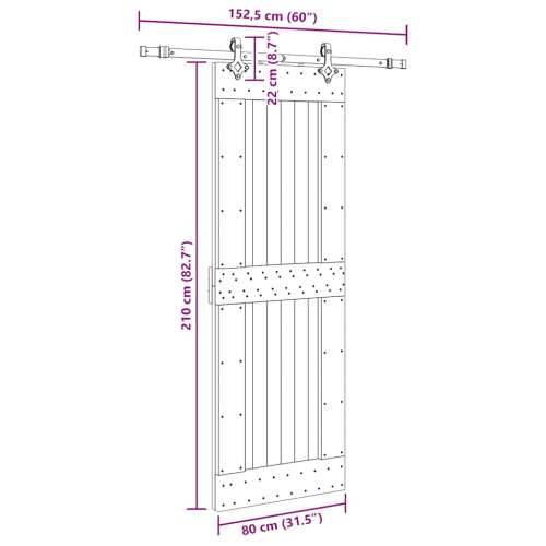 Klizna vrata s priborom za montažu 80 x 210 cm masivna borovina - 80 x 210 cm (152.5 cm) 1 Četvrtasto Cijena
