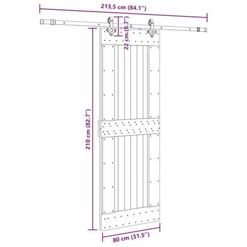 Klizna vrata s priborom za montažu 80 x 210 cm masivna borovina - 80 x 210 cm (213.5 cm) 1 Četvrtasto Cijena