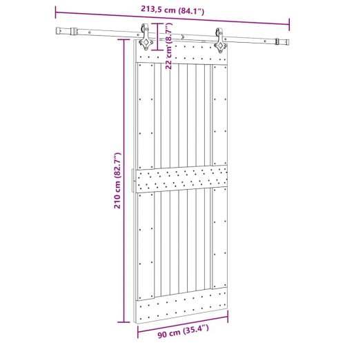 Klizna vrata s priborom za montažu 90 x 210 cm masivna borovina - 90 x 210 cm (213.5 cm) 1 Četvrtasto Cijena