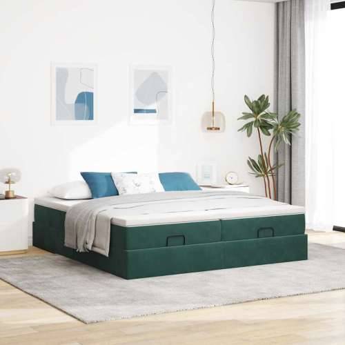 Okvir kreveta s madracima tamnozeleni 200x200cm baršunasti - Tamnozelena 200 x 200 cm Cijena