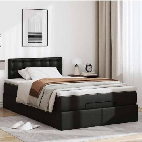 Otomanski okvir kreveta s madracem crni 120x190cm umjetna koža - Crna 120 x 190 cm Cijena