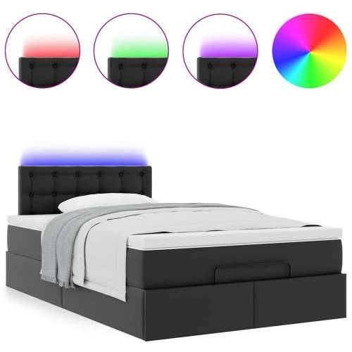 Otomanski krevet s madracima i LED crni 120x190cm umjetna koža - Crna 120 x 190 cm Cijena