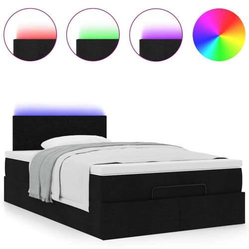 Otomanski krevet madracem i LED crna 120x190 cm tkanina - Crna 120 x 190 cm Gladak dizajn Cijena