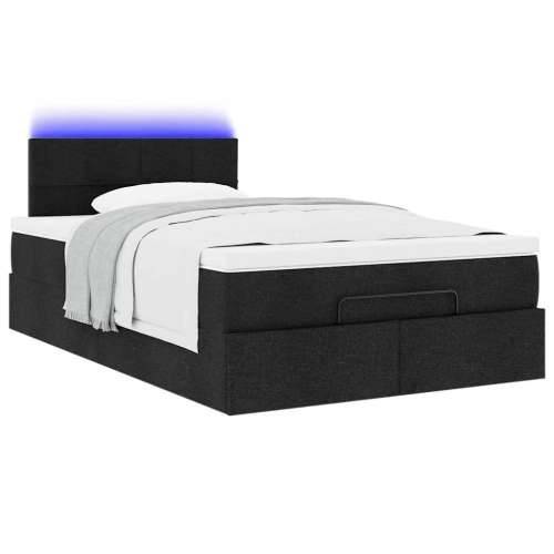 Otomanski krevet madracem i LED crna 120x190 cm tkanina - Crna 120 x 190 cm Gladak dizajn Cijena