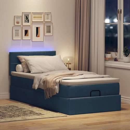 Otomanski krevet s madracem i LED plavi 100x200 cm tkanine - Plava 100 x 200 cm Blok s kvadratima Cijena
