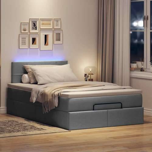 Otomanski krevet s madracem i LED tamnosivi 120x190 cm tkanine - Tamno siva 120 x 190 cm Blok s kvadratima Cijena