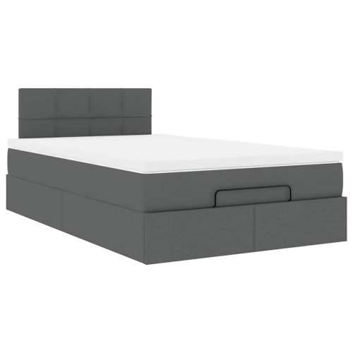 Otomanski krevet s madracem i LED tamnosivi 120x190 cm tkanine - Tamno siva 120 x 190 cm Blok s kvadratima Cijena
