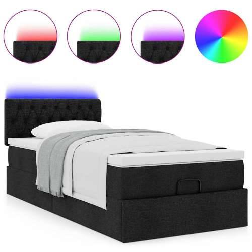 Otomanski krevet s madracem i LED crna 80x200cm tkanina - Crna 80 x 200 cm Dizajn s gumbima Cijena