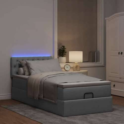 Otomanski krevet s madracem&LED svijetlosivi 90x200 cm tkanine - Svjetlosiva 90 x 200 cm Dizajn s gumbima Cijena