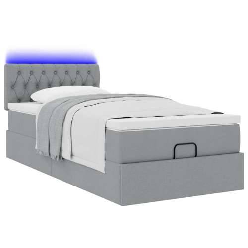 Otomanski krevet s madracem&LED svijetlosivi 90x200 cm tkanine - Svjetlosiva 90 x 200 cm Dizajn s gumbima Cijena