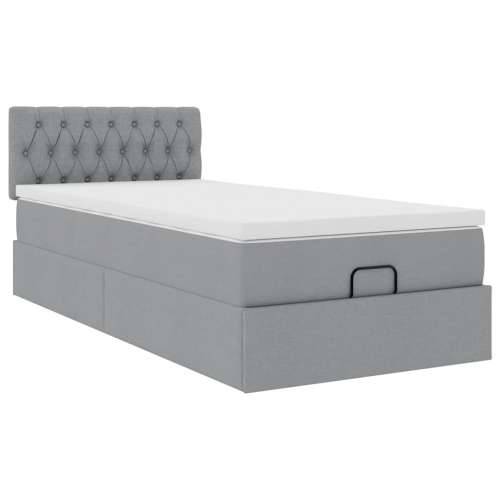 Otomanski krevet s madracem&LED svijetlosivi 90x200 cm tkanine - Svjetlosiva 90 x 200 cm Dizajn s gumbima Cijena