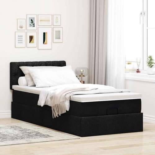 Otomanski krevet s madracem crni 90x200 cm tkanine - Crna 90 x 200 cm Dizajn s gumbima Cijena