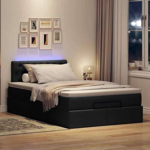 Otomanski krevet madracem i LED crna 120x190 cm tkanina - Crna 120 x 190 cm Dizajn s gumbima Cijena
