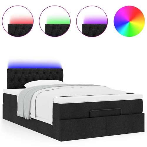 Otomanski krevet madracem i LED crna 120x190 cm tkanina - Crna 120 x 190 cm Dizajn s gumbima Cijena