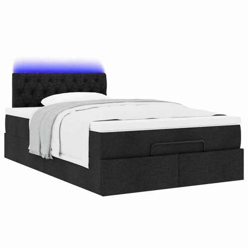 Otomanski krevet madracem i LED crna 120x190 cm tkanina - Crna 120 x 190 cm Dizajn s gumbima Cijena