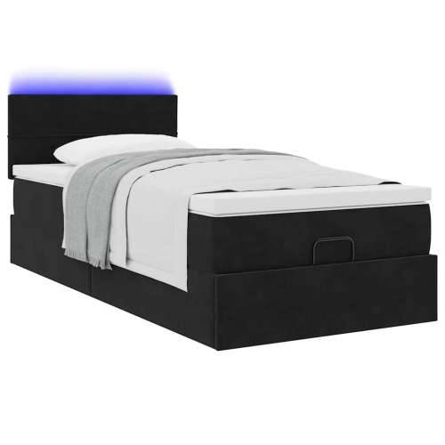 Otomanski okvir kreveta s madraca crni 100x200cm baršunasti - Crna 100 x 200 cm Blok s kvadratima Cijena