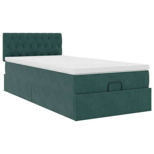 Otomanski krevet s madracem i LED tamnozeleni 90x200 cm baršun - Tamnozelena 90 x 200 cm Dizajn s gumbima Cijena