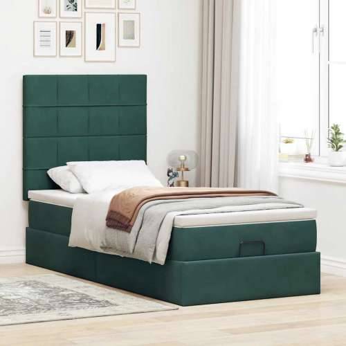 Okvir kreveta s madracima tamnozeleni 90x200cm baršunasti - Tamnozelena 90 x 200 cm Blok s kvadratima Cijena