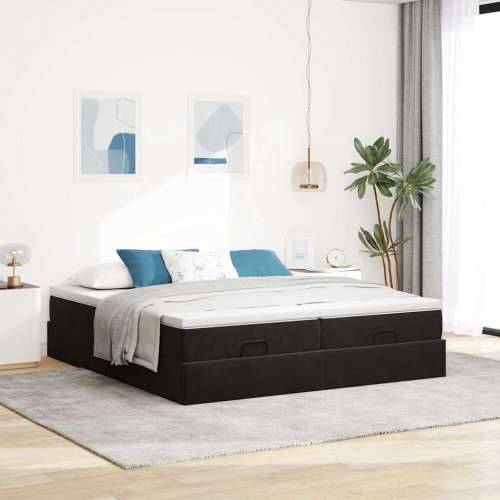Otomanski okvir kreveta s madracima crni 180x200cm baršunasti - Crna 180 x 200 cm Cijena