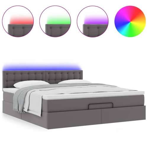 Otomanski krevet s madracima i LED sivi 180x200 cm umjetna koža - Siva 180 x 200 cm Cijena