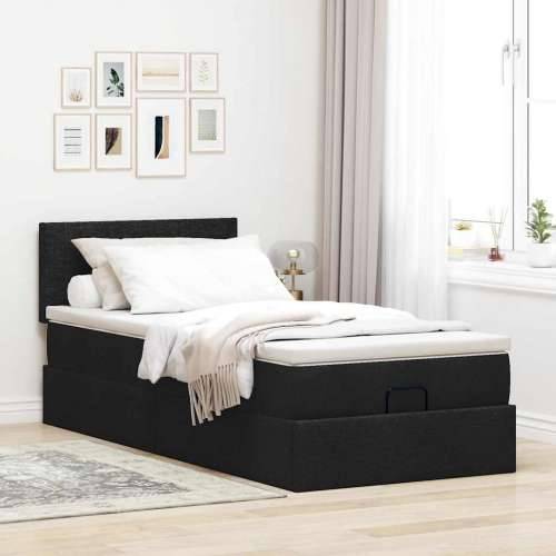 Otomanski krevet s madracem crni 100x200 cm tkanine - Crna 100 x 200 cm Gladak dizajn Cijena