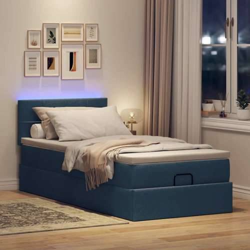 Otomanski krevet s madracem i LED plavi 90x200 cm tkanine - Plava 90 x 200 cm Blok s kvadratima Cijena