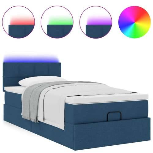 Otomanski krevet s madracem i LED plavi 90x200 cm tkanine - Plava 90 x 200 cm Blok s kvadratima Cijena