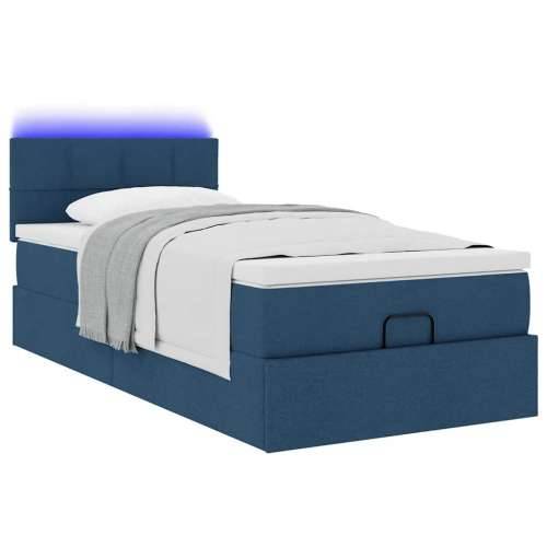 Otomanski krevet s madracem i LED plavi 90x200 cm tkanine - Plava 90 x 200 cm Blok s kvadratima Cijena