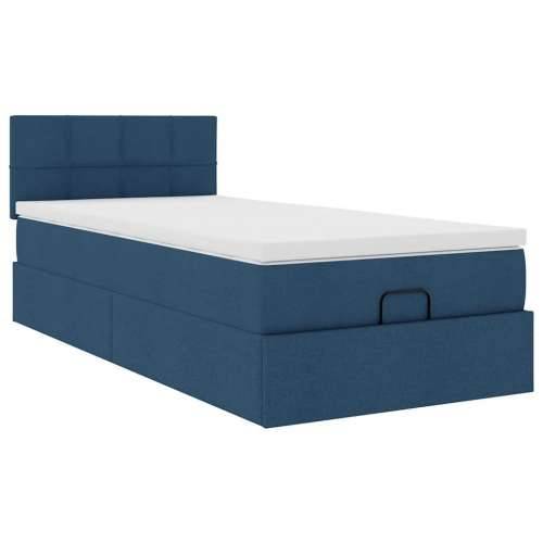 Otomanski krevet s madracem i LED plavi 90x200 cm tkanine - Plava 90 x 200 cm Blok s kvadratima Cijena