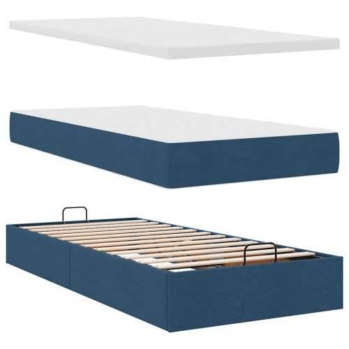 Otomanski krevet s madracem i LED plavi 90x200 cm tkanine - Plava 90 x 200 cm Blok s kvadratima Cijena