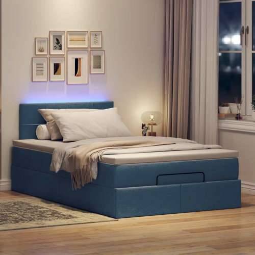 Otomanski krevet s madracem i LED plavi 120x200 cm tkanine - Plava 120 x 200 cm Blok s kvadratima Cijena