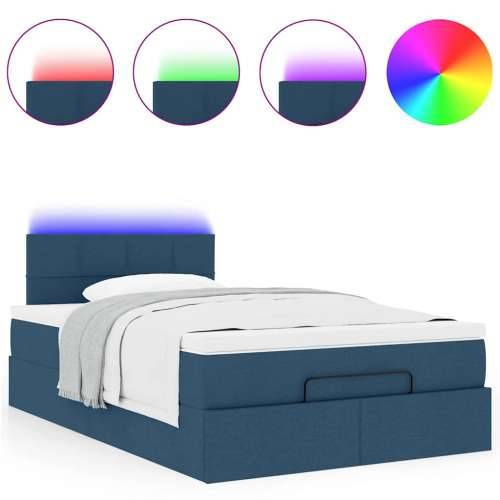 Otomanski krevet s madracem i LED plavi 120x200 cm tkanine - Plava 120 x 200 cm Blok s kvadratima Cijena