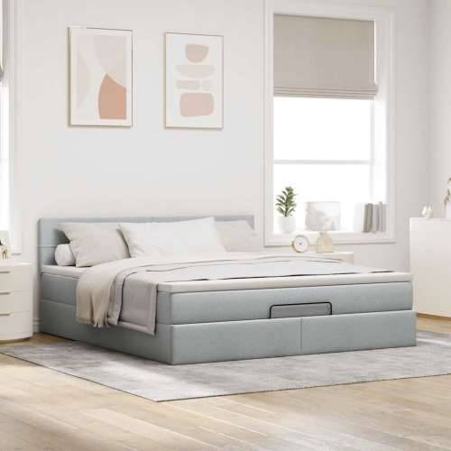 Otomanski krevet s madracem svijetlosivi 160x200 cm tkanine - Svjetlosiva 160 x 200 cm Blok s kvadratima Cijena