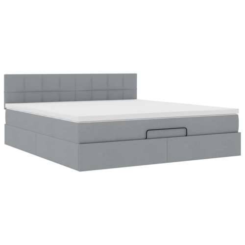 Otomanski krevet s madracem svijetlosivi 160x200 cm tkanine - Svjetlosiva 160 x 200 cm Blok s kvadratima Cijena
