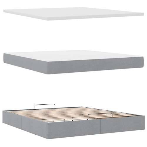 Otomanski krevet s madracem svijetlosivi 160x200 cm tkanine - Svjetlosiva 160 x 200 cm Blok s kvadratima Cijena