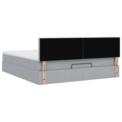 Otomanski krevet s madracem svijetlosivi 160x200 cm tkanine - Svjetlosiva 160 x 200 cm Blok s kvadratima Cijena