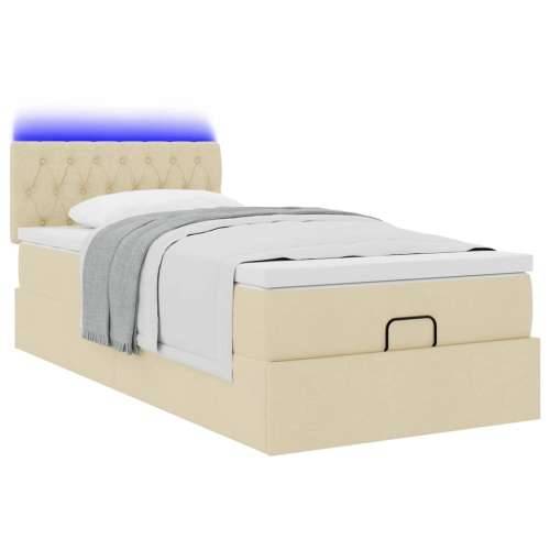 Otomanski krevet s madracem i LED krem 90x200 cm tkanine - Krema 90 x 200 cm Dizajn s gumbima Cijena