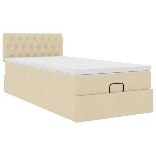 Otomanski krevet s madracem i LED krem 90x200 cm tkanine - Krema 90 x 200 cm Dizajn s gumbima Cijena