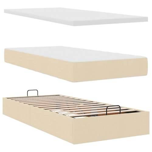 Otomanski krevet s madracem i LED krem 90x200 cm tkanine - Krema 90 x 200 cm Dizajn s gumbima Cijena